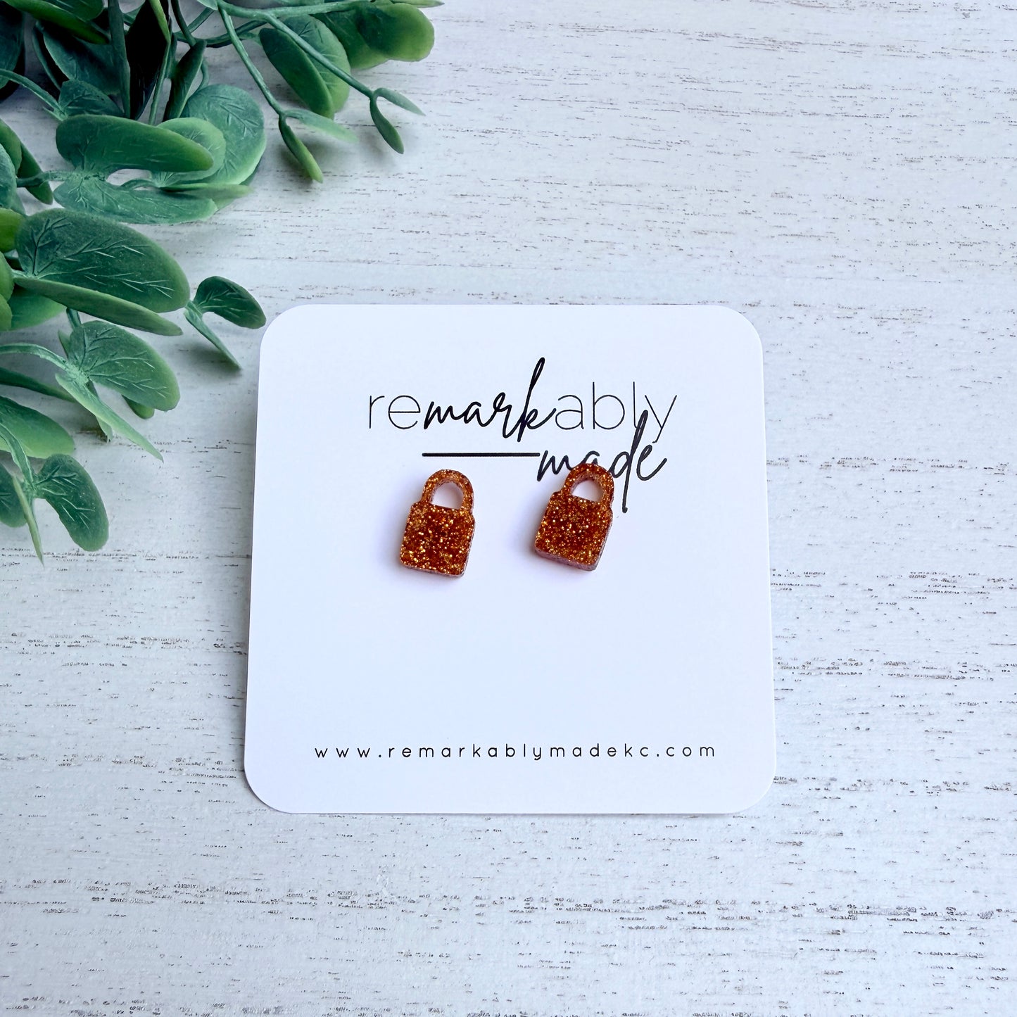 Orange Glitter Padlock Acrylic Earrings