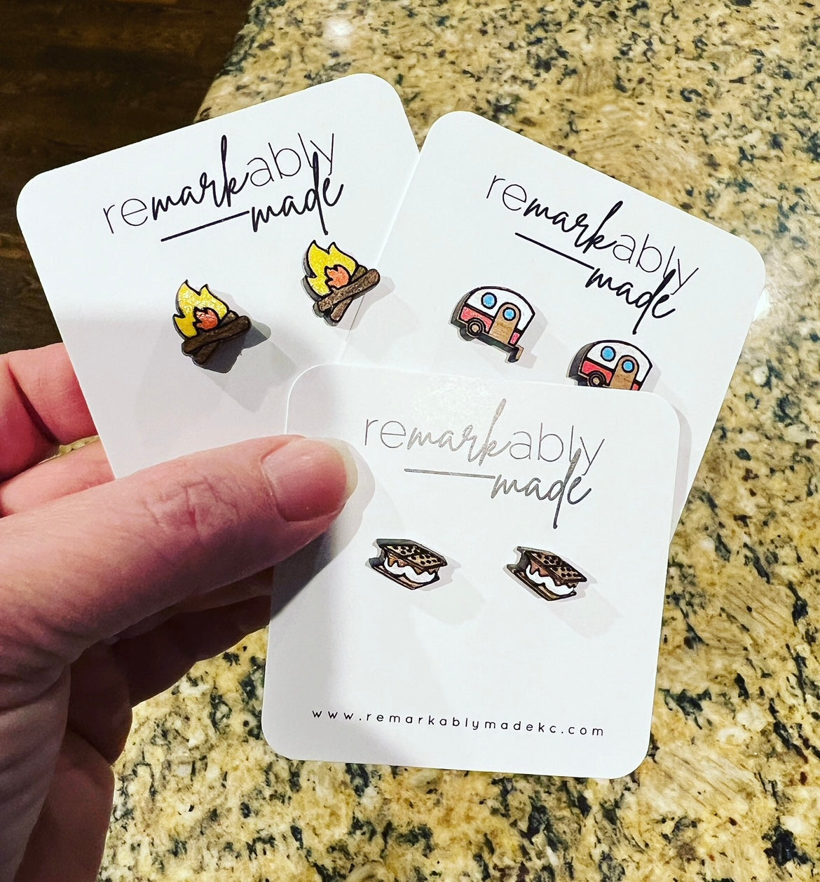 Camping Wood Stud Earring Set