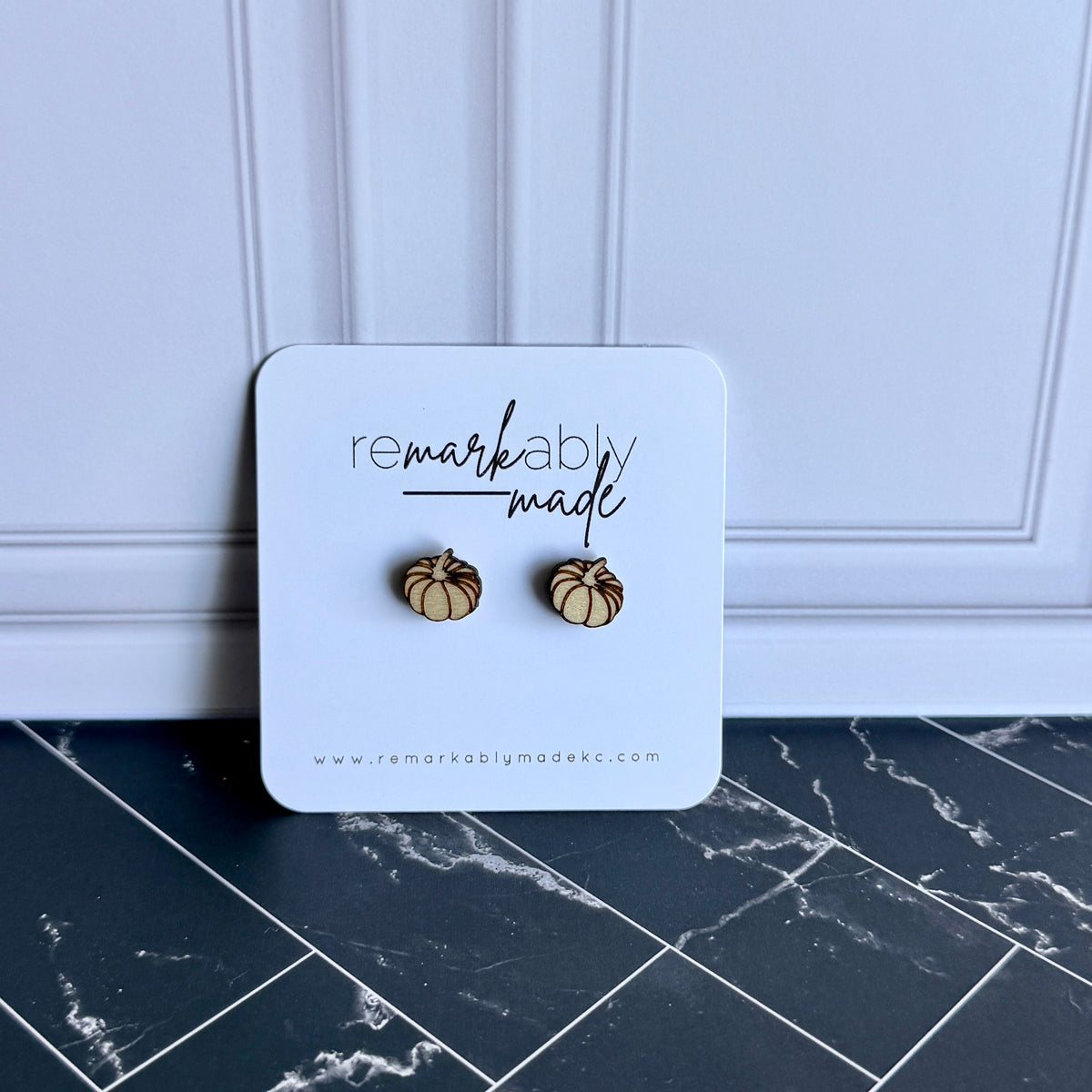 Pumpkin Wood Stud Earrings