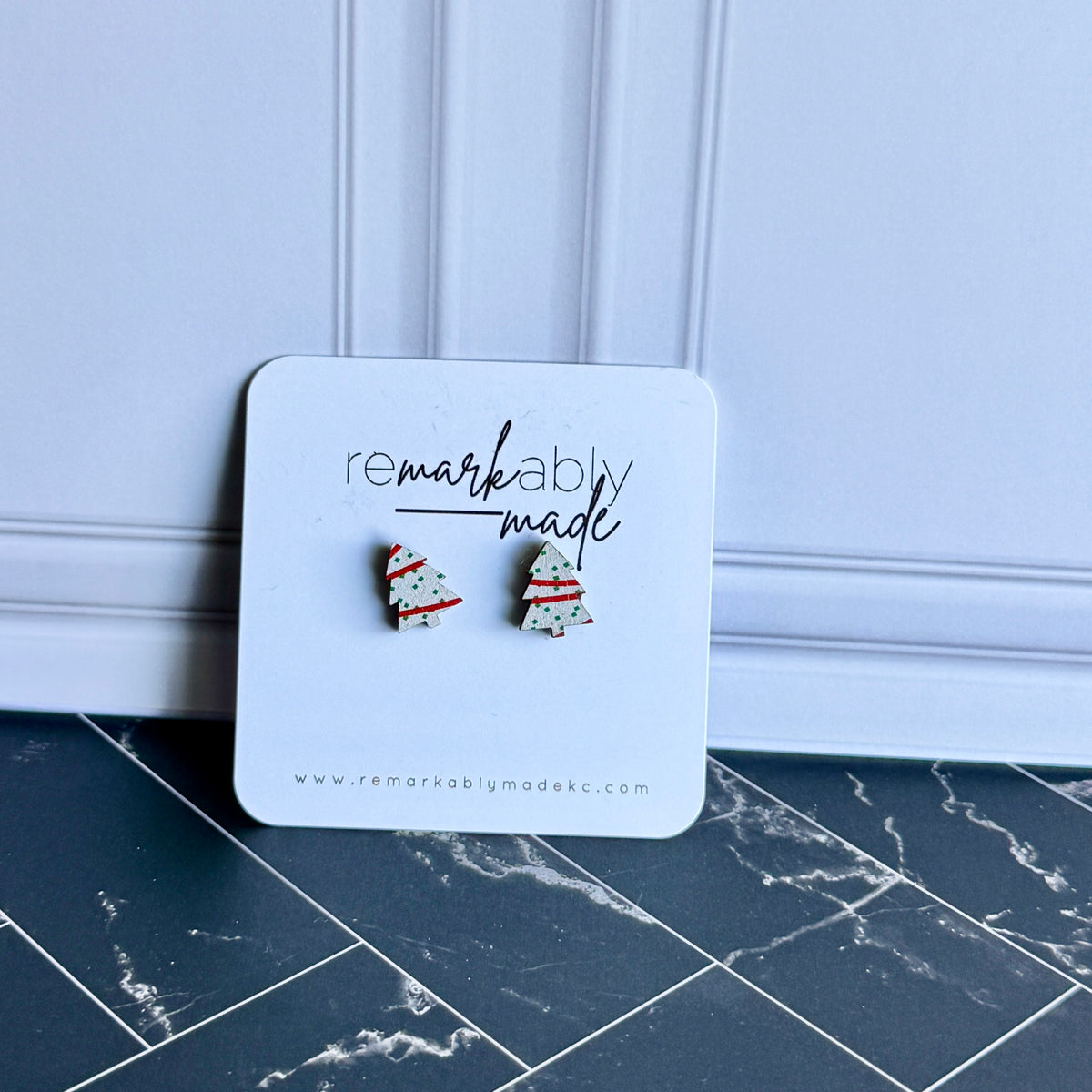 Snack Cakes Wood Stud Earrings