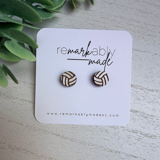 Volleyball Wood Stud Earrings