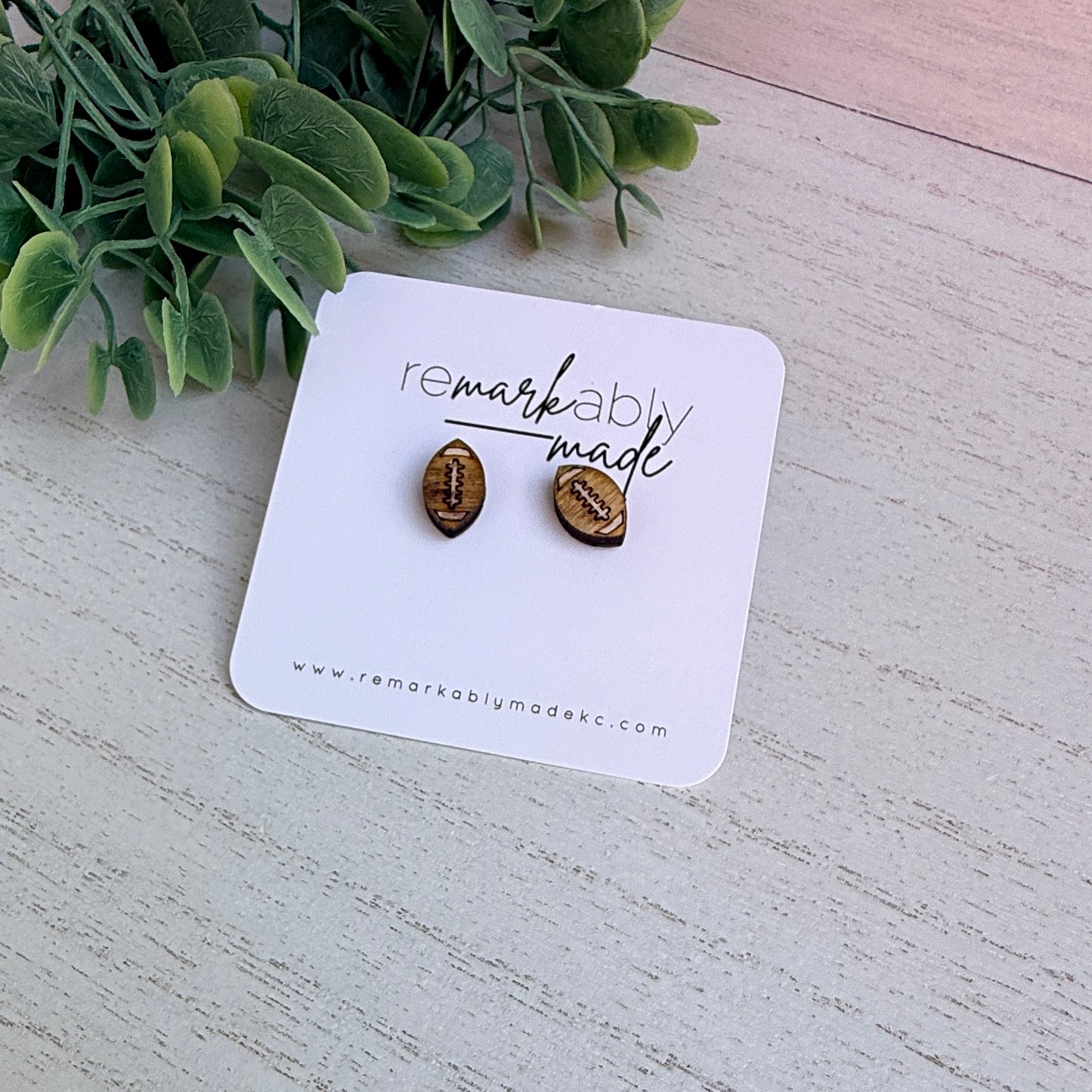 Football Wood Stud Earrings