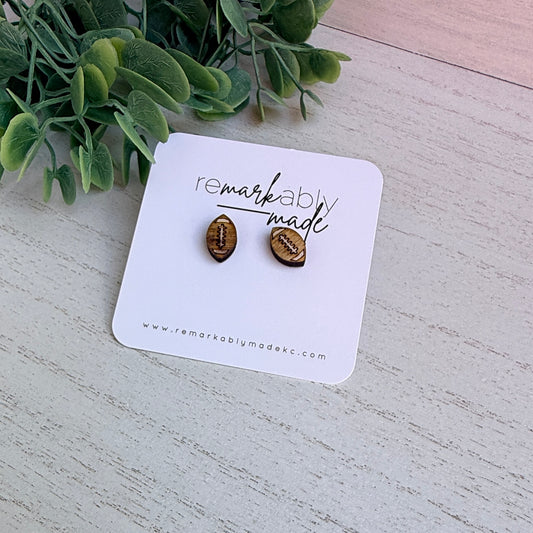 Football Wood Stud Earrings