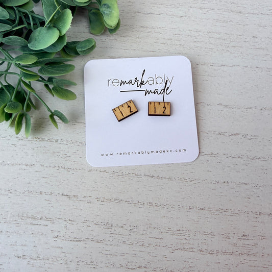 Teacher Wood Ruler Stud Earrings