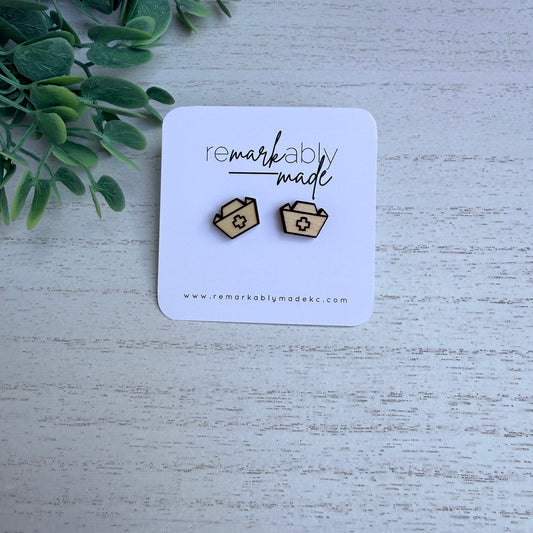 Nurse Hat Wood Stud Earrings
