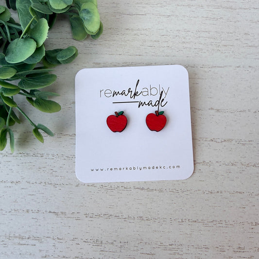 Teacher apple Wood Stud Earrings