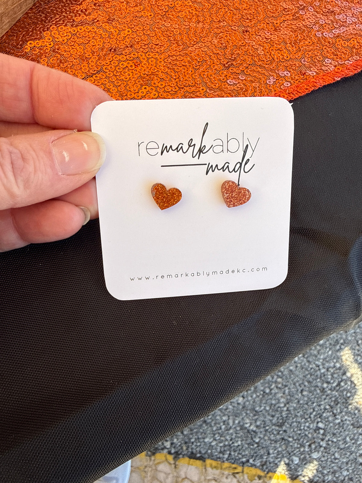 Orange Glitter Hearts