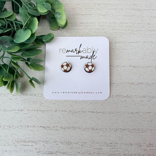 Soccer Ball Wood Stud Earrings