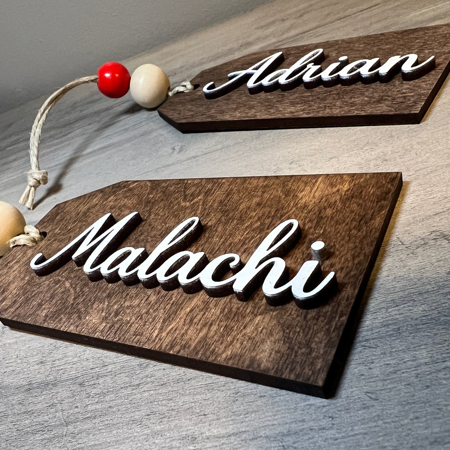 Personalized wooden Christmas stocking name tag ￼