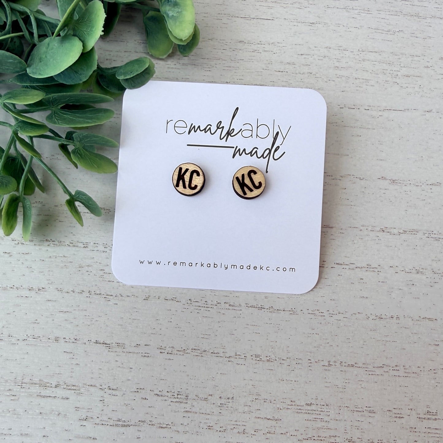 KC Heart Wood Stud Earrings