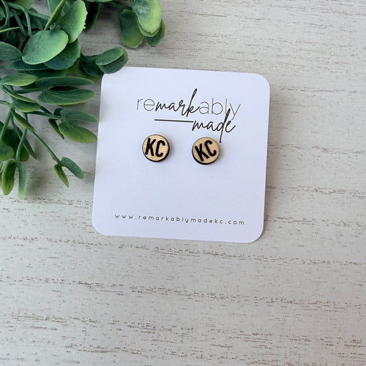 KC Heart Wood Stud Earrings