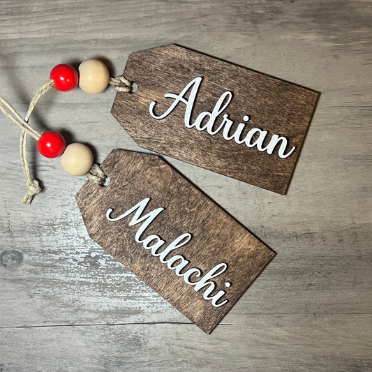 Personalized wooden Christmas stocking name tag ￼