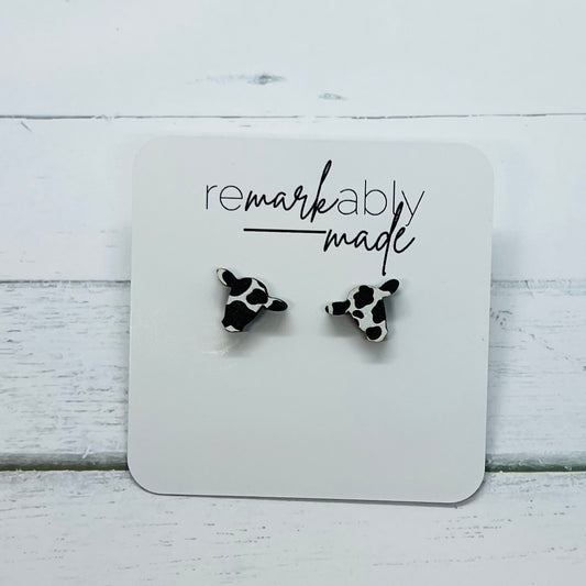 Spotted Cow Wood Stud Earrings